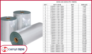 Bảng kích thước màng co PVC đa dạng